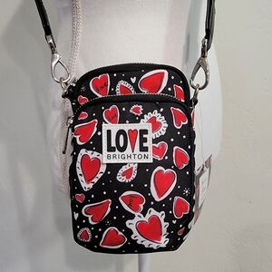 NWT Brighton Hearts A Flutter Nylon Utility Phone Crossbody Bag Purse